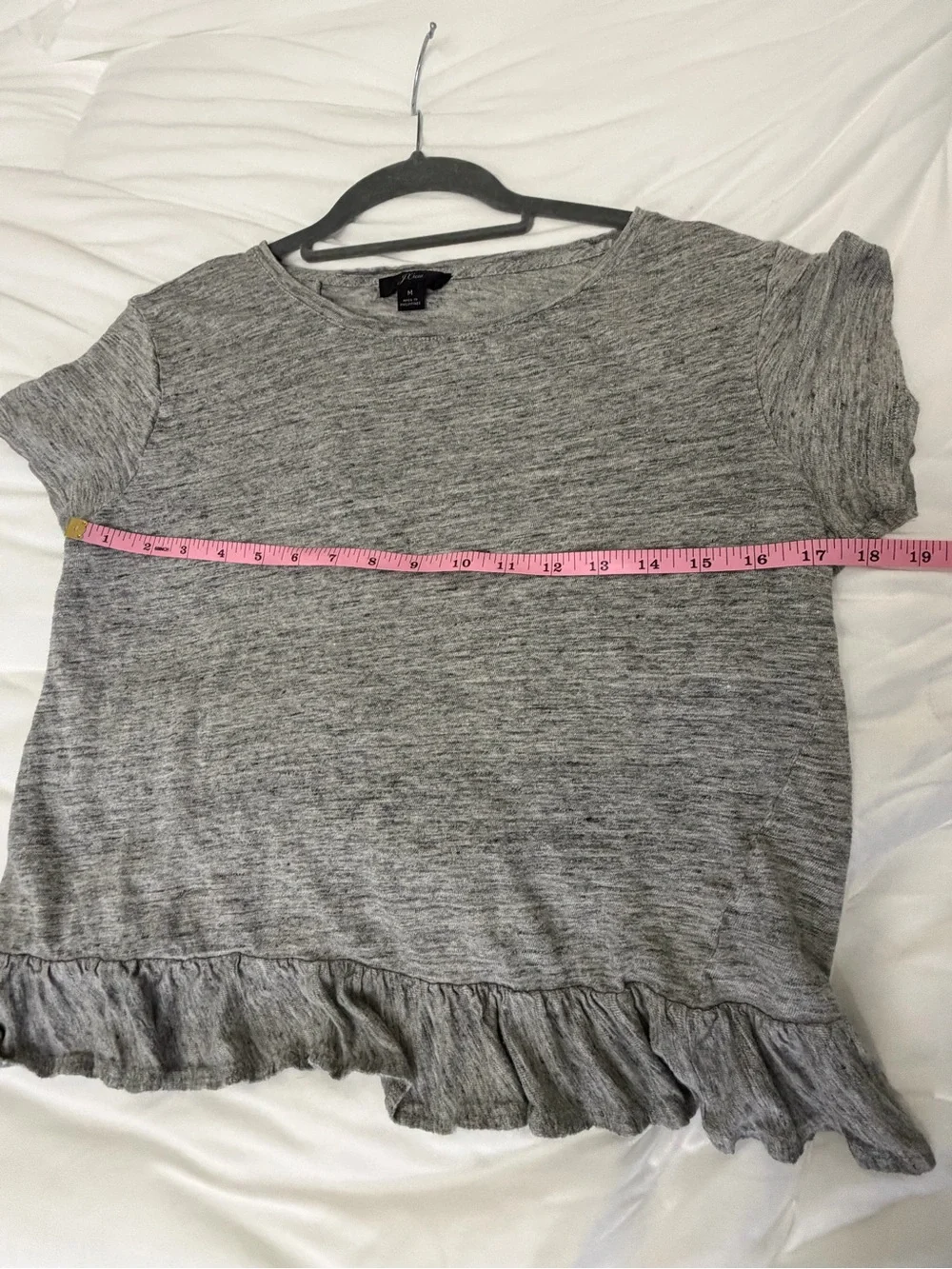 J.Crew 100% Linen Ruffle Back Tee Gray Size M